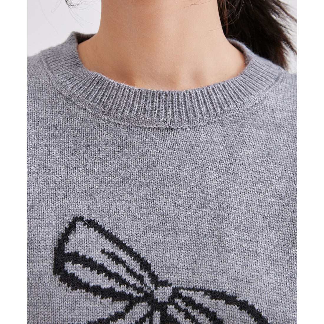 レースレディース Lace Ladies チェリー柄 配色 クルーネック ニット プルオーバー (グレー) グレー