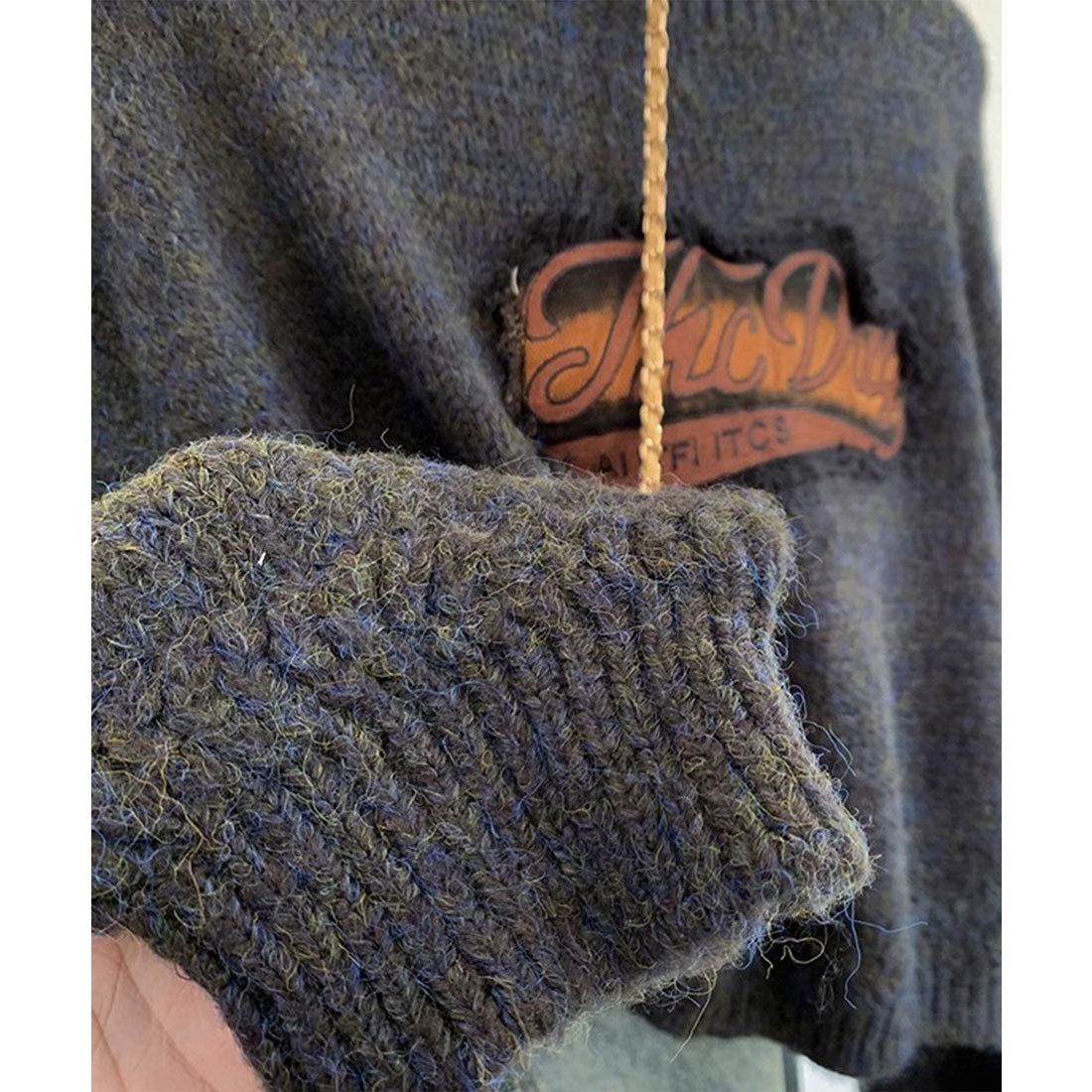 レースレディース Lace Ladies クルーネック パッチワーク ロゴ ニット プルオーバー (ダークグレー) ダークグレー