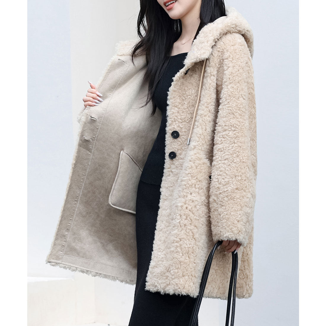 レースレディース Lace Ladies フーデット ミドル ボア ファー ジャケット (ベージュ) ベージュ