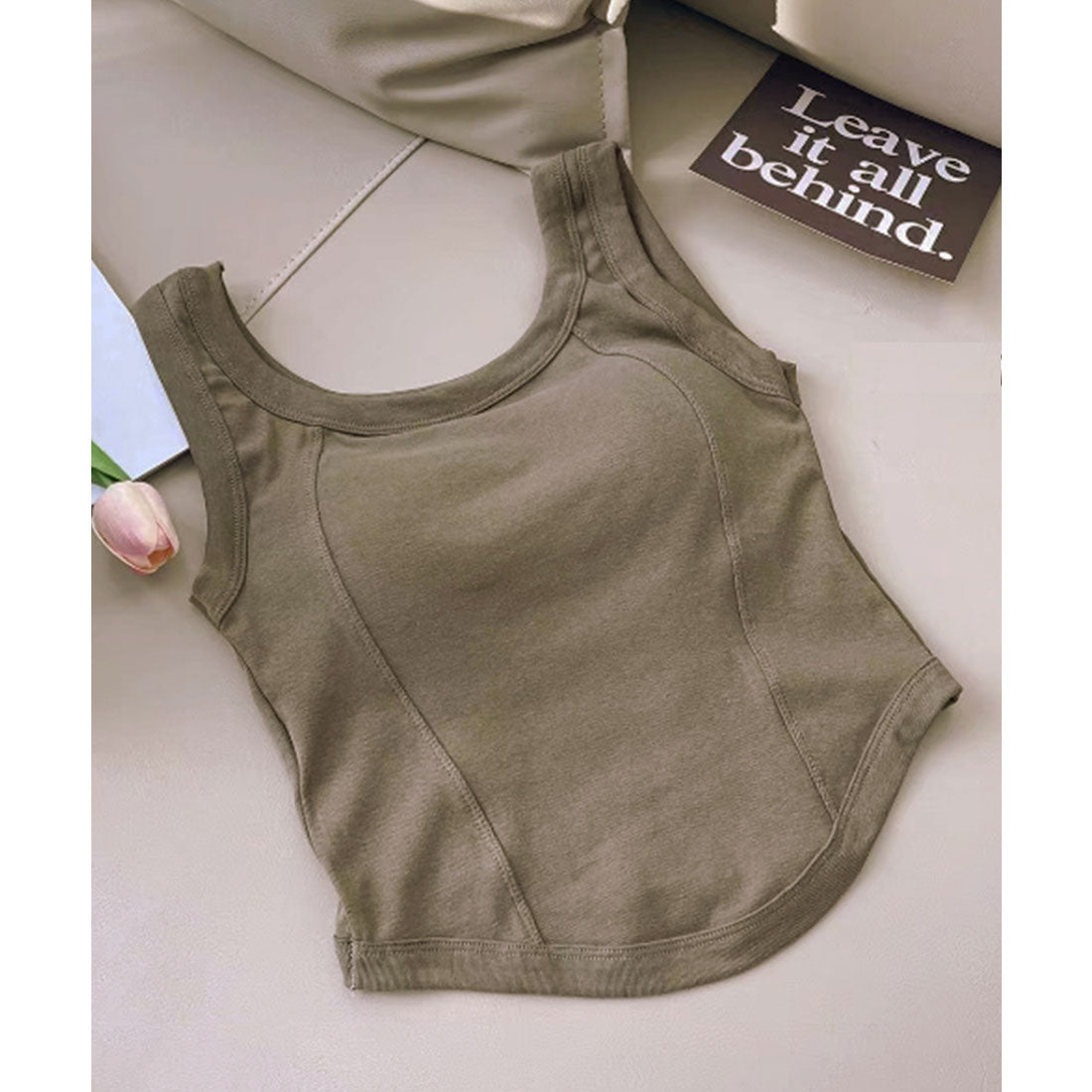 レースレディース Lace Ladies Uネック ラウンドカット コンパクト カップ付き タンクトップ (グリーン) グリーン