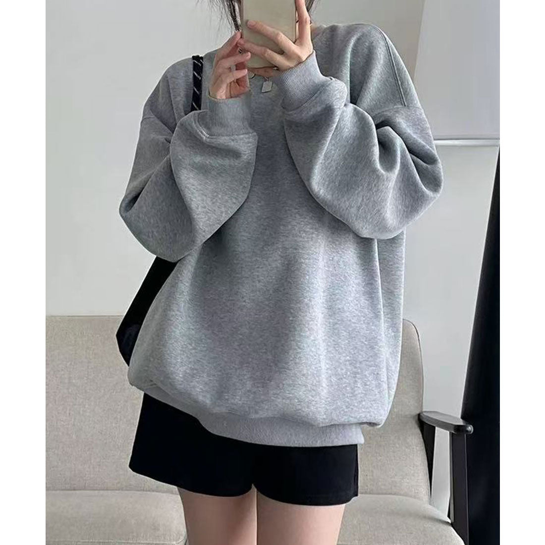 レースレディース Lace Ladies コットン クルーネック オーバーサイズ スウェット プルオーバー (グレー) グレー