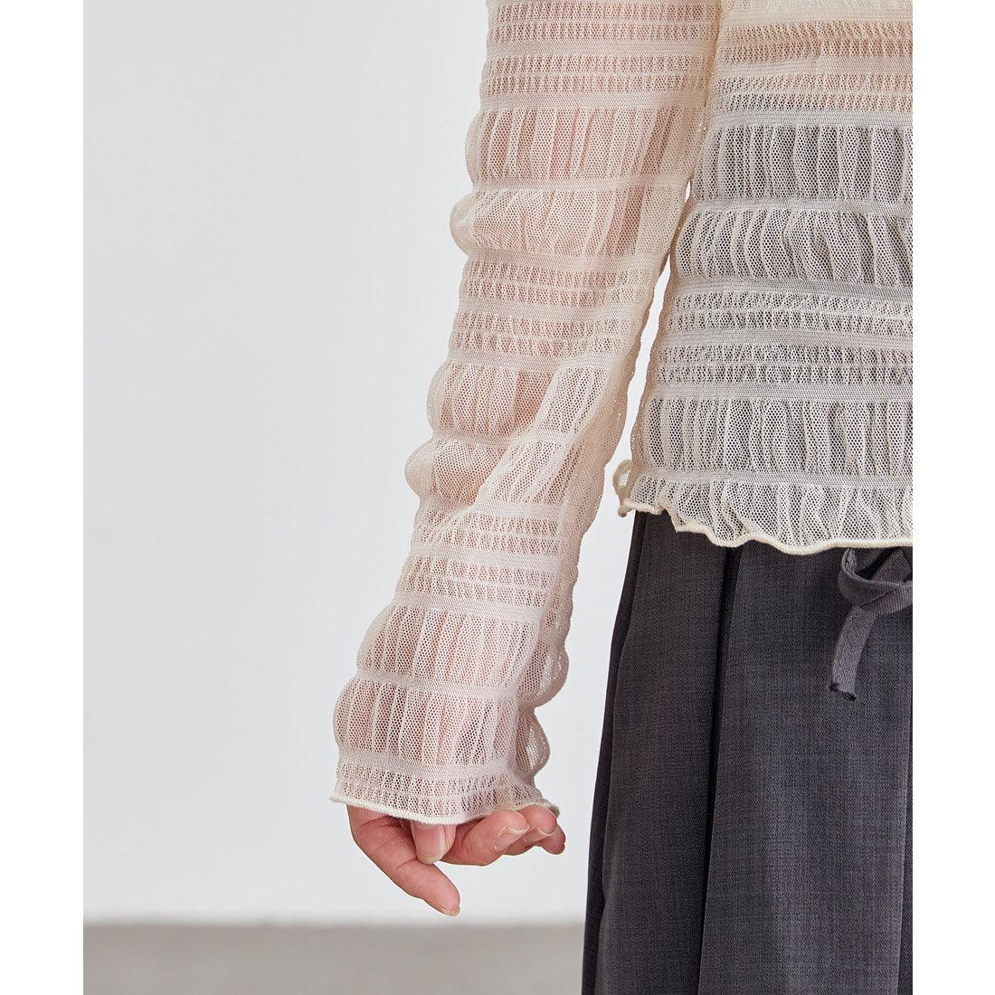 レースレディース Lace Ladies メッシュ シャーリング 長袖 ハイネック トップス (アイボリー) アイボリー