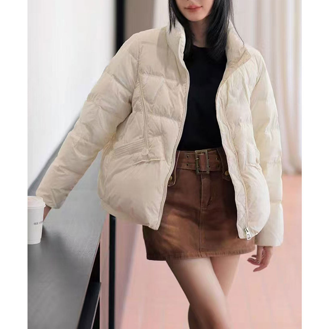 レースレディース Lace Ladies ダブル ポケット ナイロン ダウン ジャケット (アイボリー) アイボリー