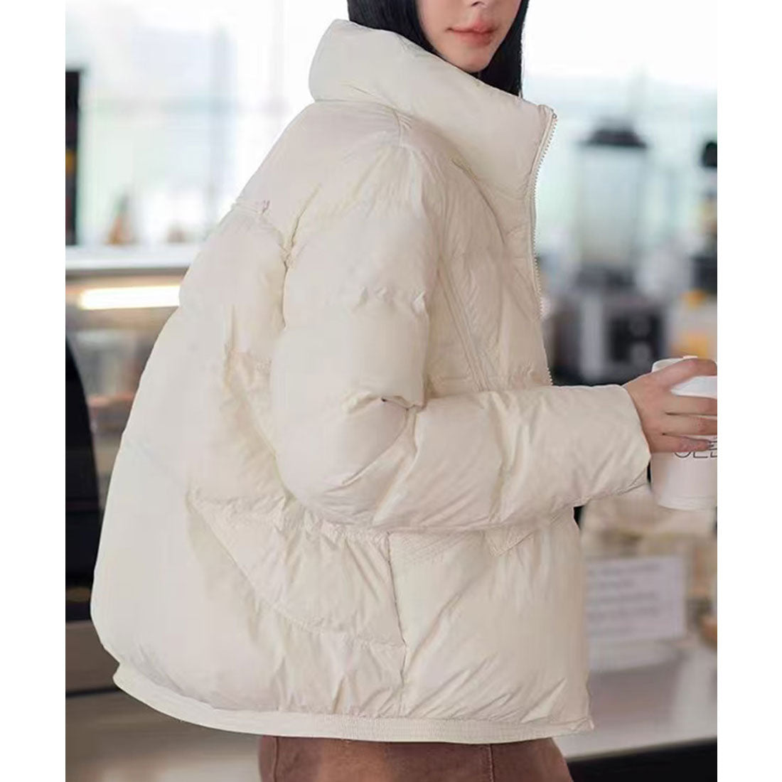 レースレディース Lace Ladies ダブル ポケット ナイロン ダウン ジャケット (アイボリー) アイボリー