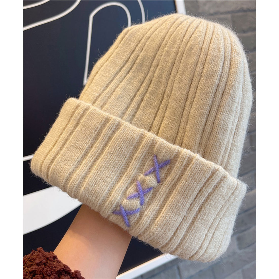 レースレディース Lace Ladies クロス ステッチ リブ ニット ワッチ キャップ (ブラック) ブラック