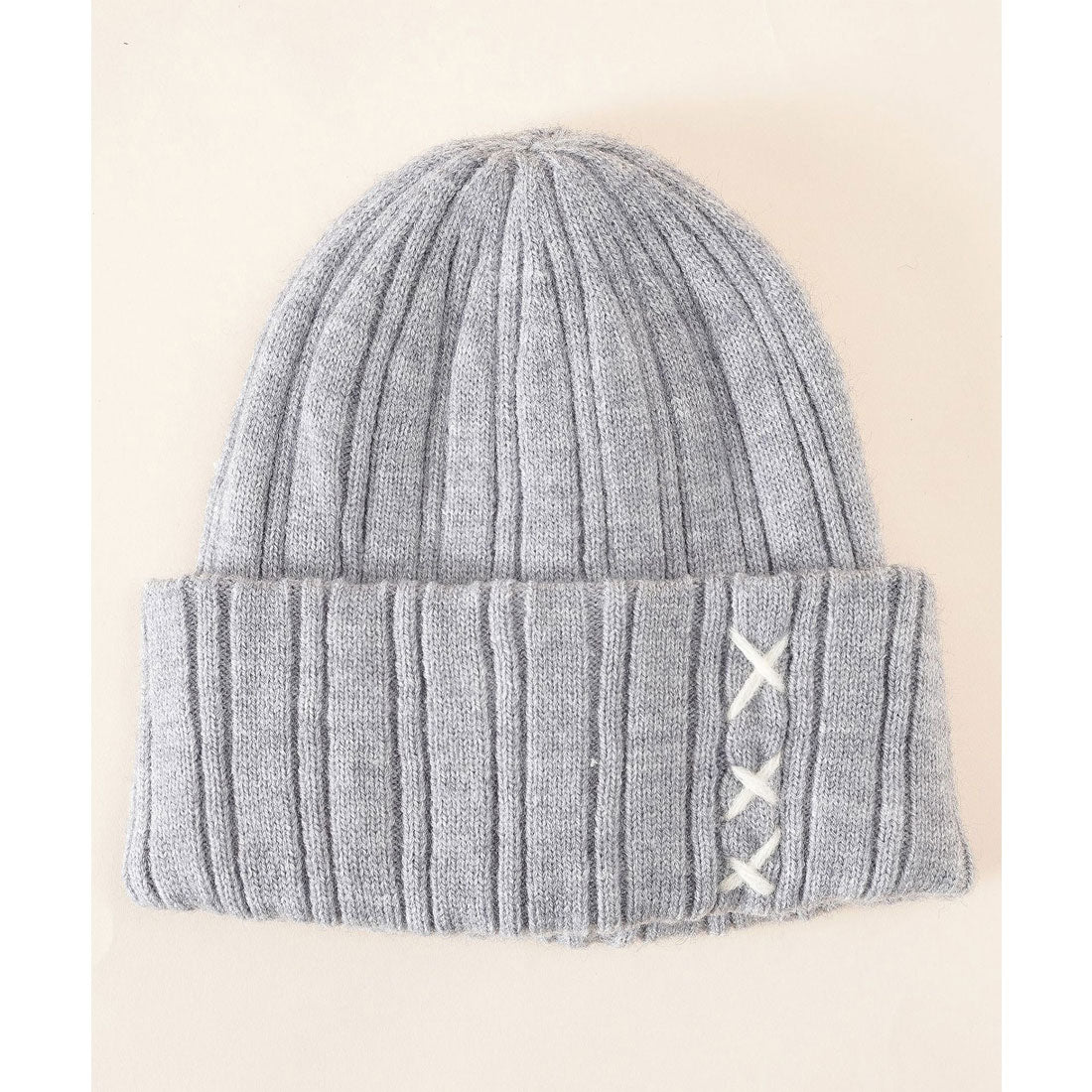 レースレディース Lace Ladies クロス ステッチ リブ ニット ワッチ キャップ (ブラック) ブラック