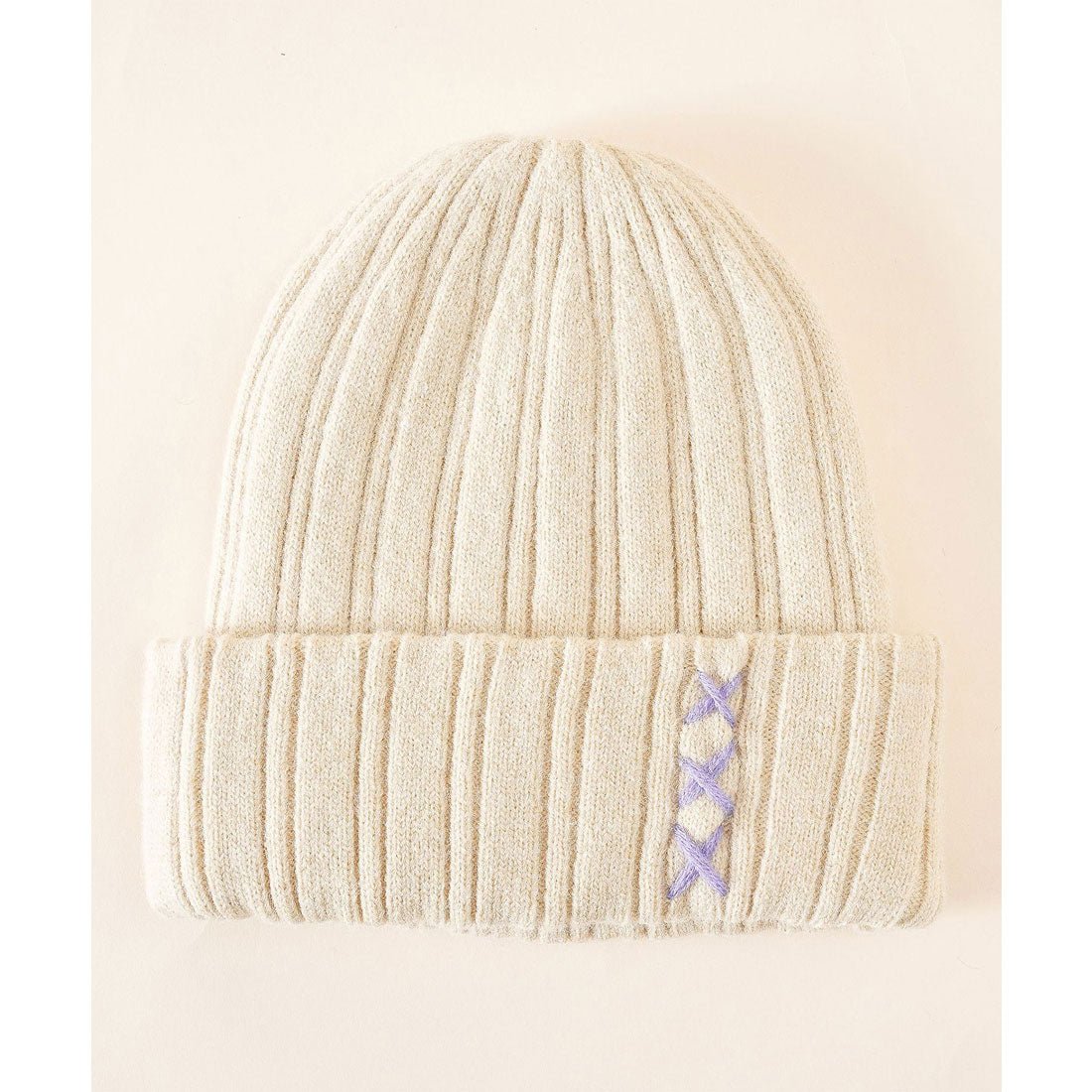 レースレディース Lace Ladies クロス ステッチ リブ ニット ワッチ キャップ (ブラック) ブラック