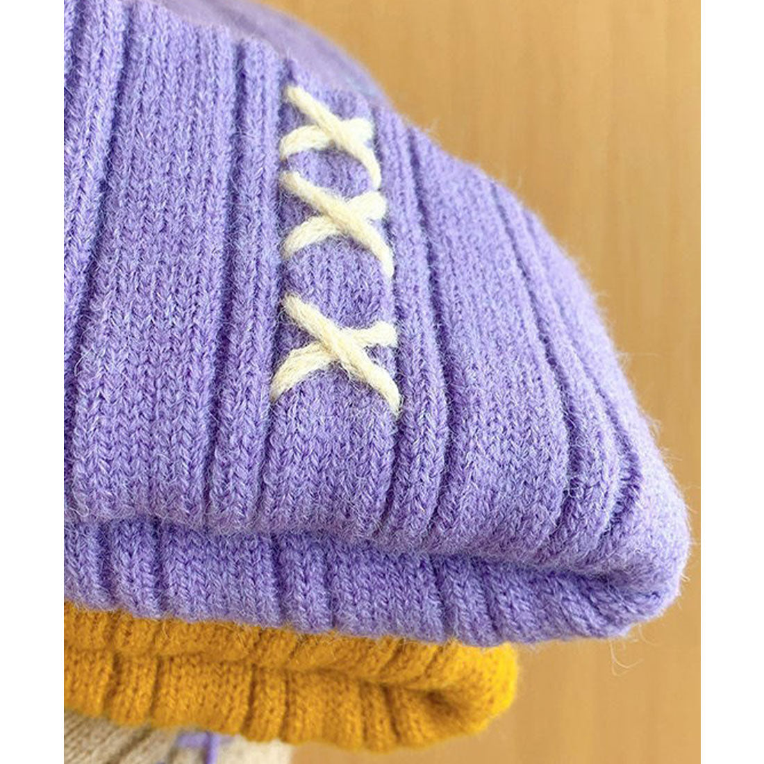 レースレディース Lace Ladies クロス ステッチ リブ ニット ワッチ キャップ (ブラック) ブラック