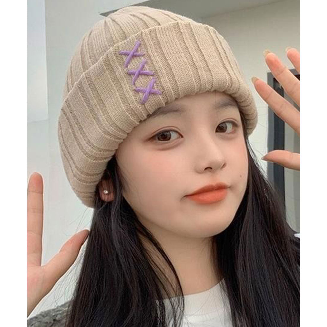 レースレディース Lace Ladies クロス ステッチ リブ ニット ワッチ キャップ (グレージュ) グレージュ