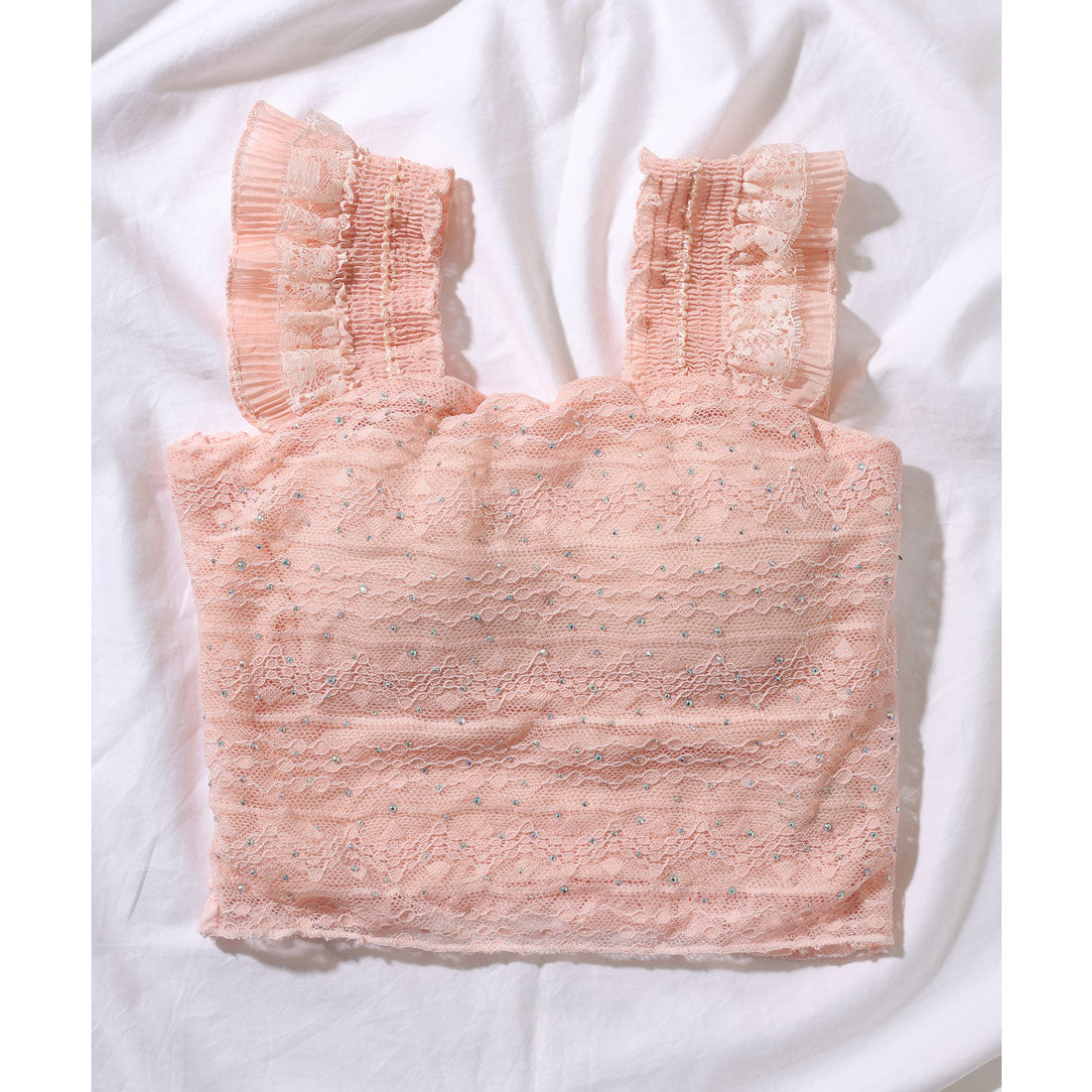 レースレディース Lace Ladies フリル ショルダー レース カップ付き タンクトップ (ベージュ) ベージュ