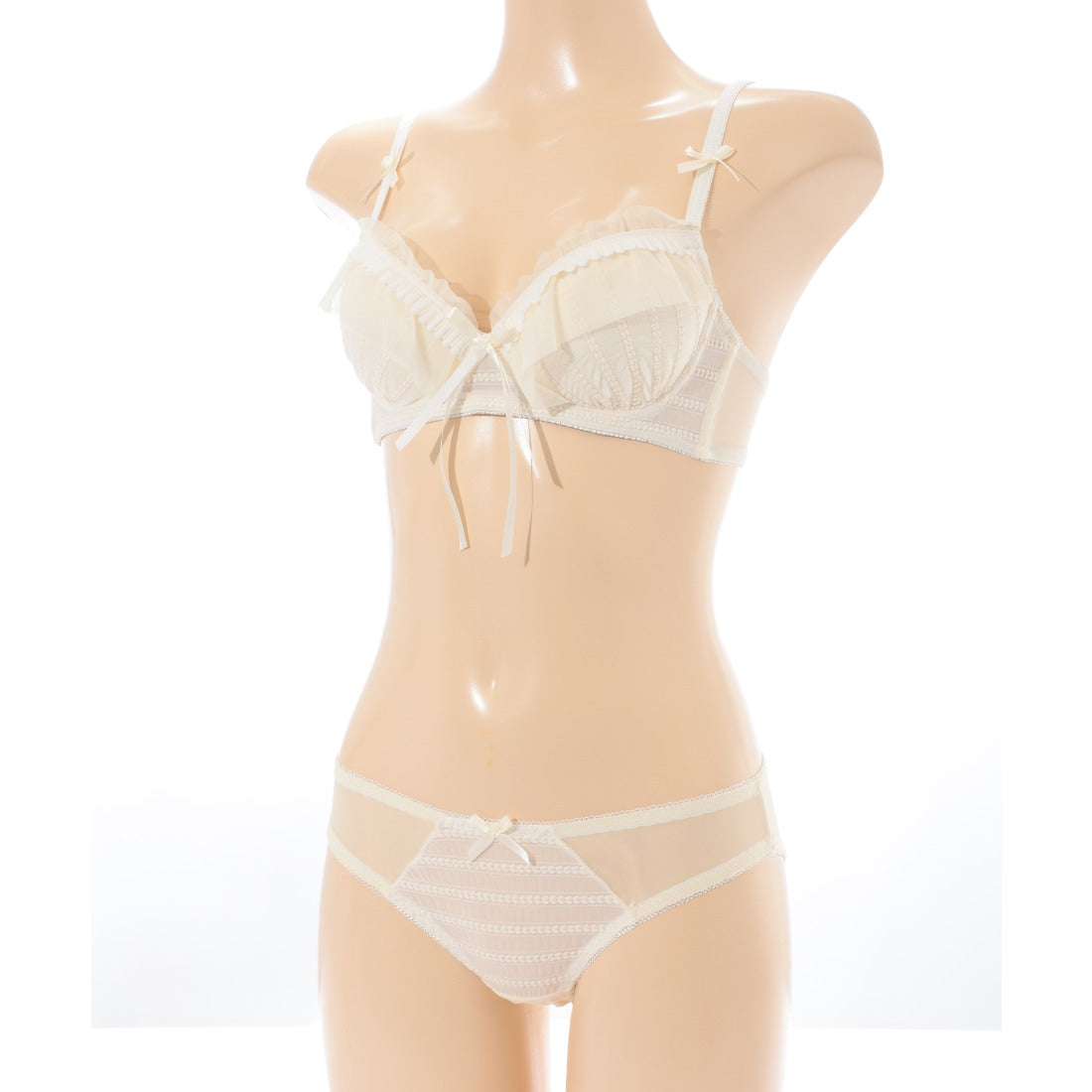 レースレディース Lace Ladies 【2点セット】配色 フリル ノンワイヤー ブラ&ショーツ (ブラック) ブラック