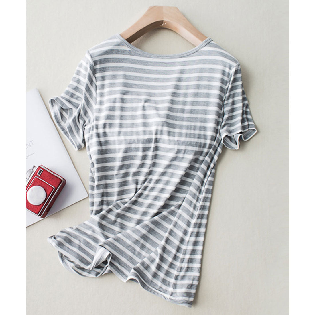 レースレディース Lace Ladies モールドカップ付きボーダー Uネック 半袖Tシャツ