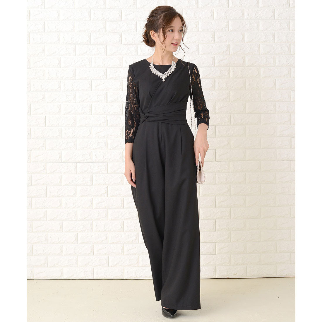 レースレディース Lace Ladies レース七分袖ワイドレッグパンツドレス・オールインワン