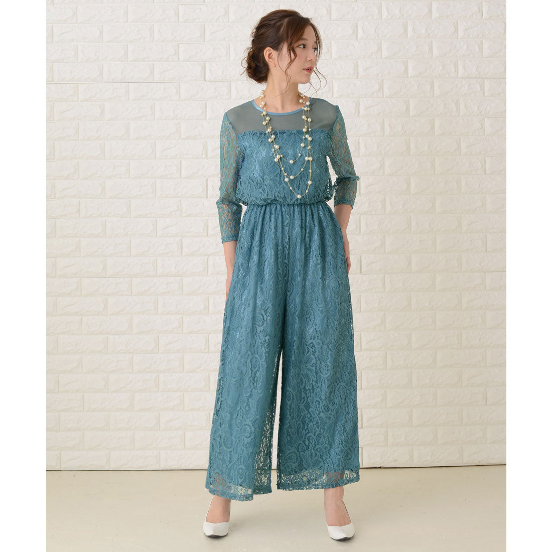 Lace Ladies Lace Ladies See-through decollete lace pants dress/all-in-one