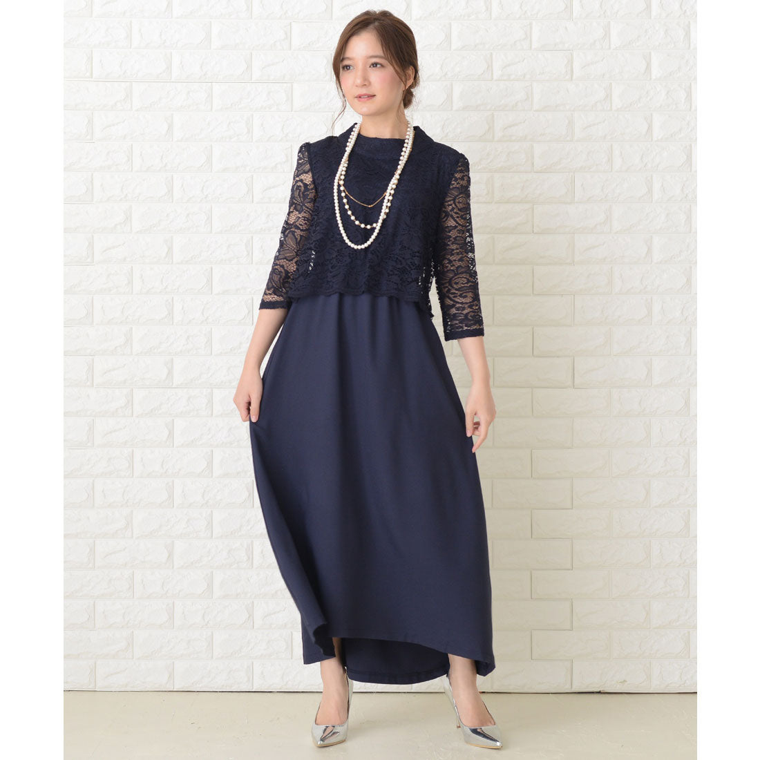 Lace Ladies 3/4 Sleeve Lace Sleeve Long Fishtail Dress