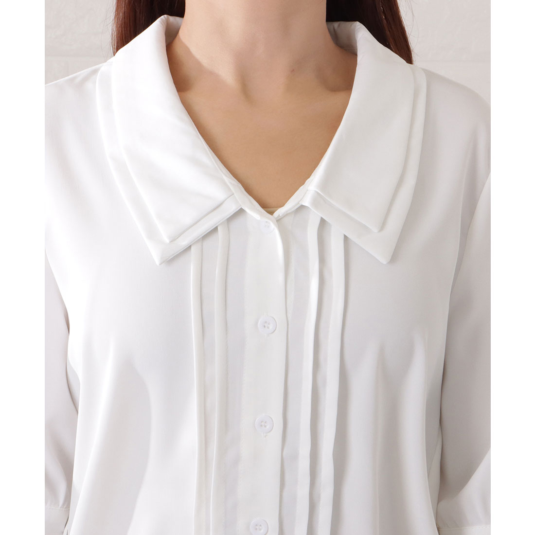 レースレディース Lace Ladies 深Vネックピンタック5分袖ブラウス (ホワイト) ホワイト