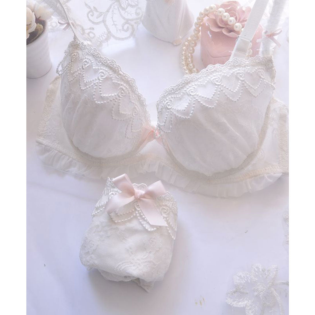 レースレディース Lace Ladies 谷間メイク レースブラ&ショーツ 2点セット【返品不可商品】