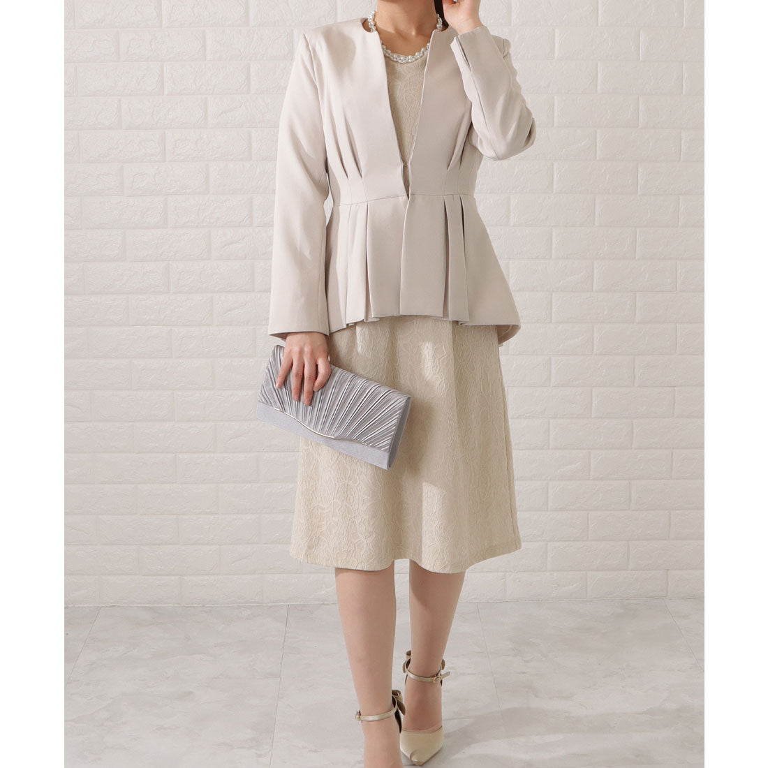 Lace Ladies Tuck peplum jacket & lace dress set Lace Ladies Tuck peplum jacket & lace dress set