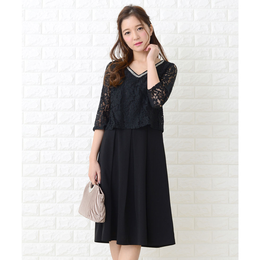 Lace Ladies Two-Piece Style Lace Cape Tucked Flare Dress Lace Ladies Two-Piece Style Lace Cape Tucked Flare Dress