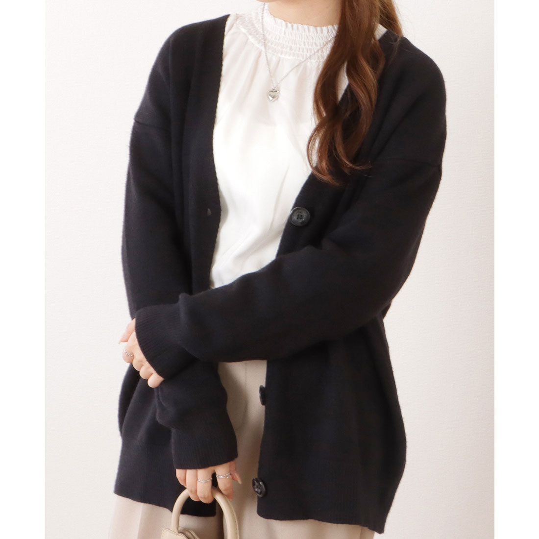 レースレディース Lace Ladies ベーシックVネック長袖ニットカーディガン (ブラック) ブラック