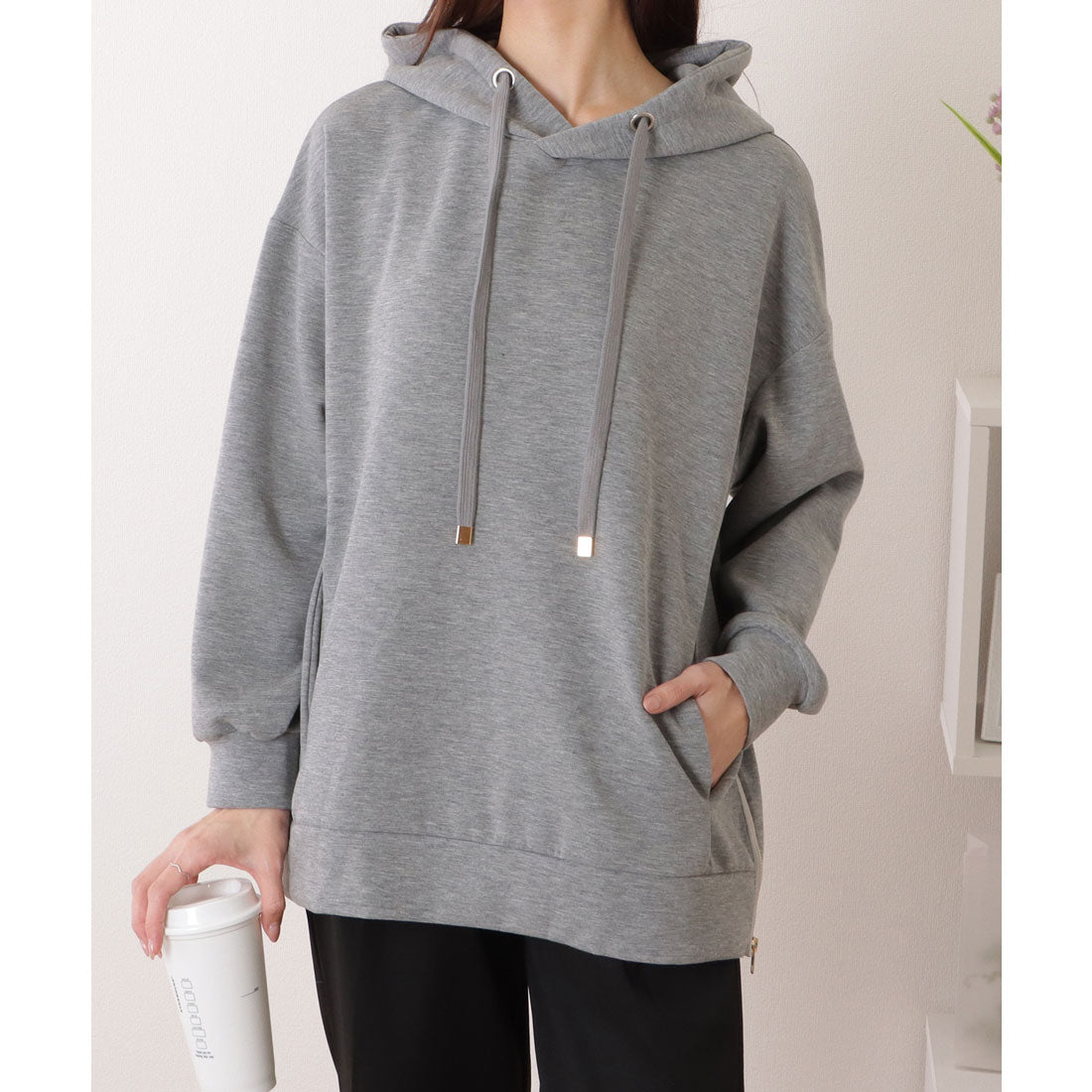 レースレディース Lace Ladies サイド ジップ ダンボール フーデット プルオーバー (グレー) グレー