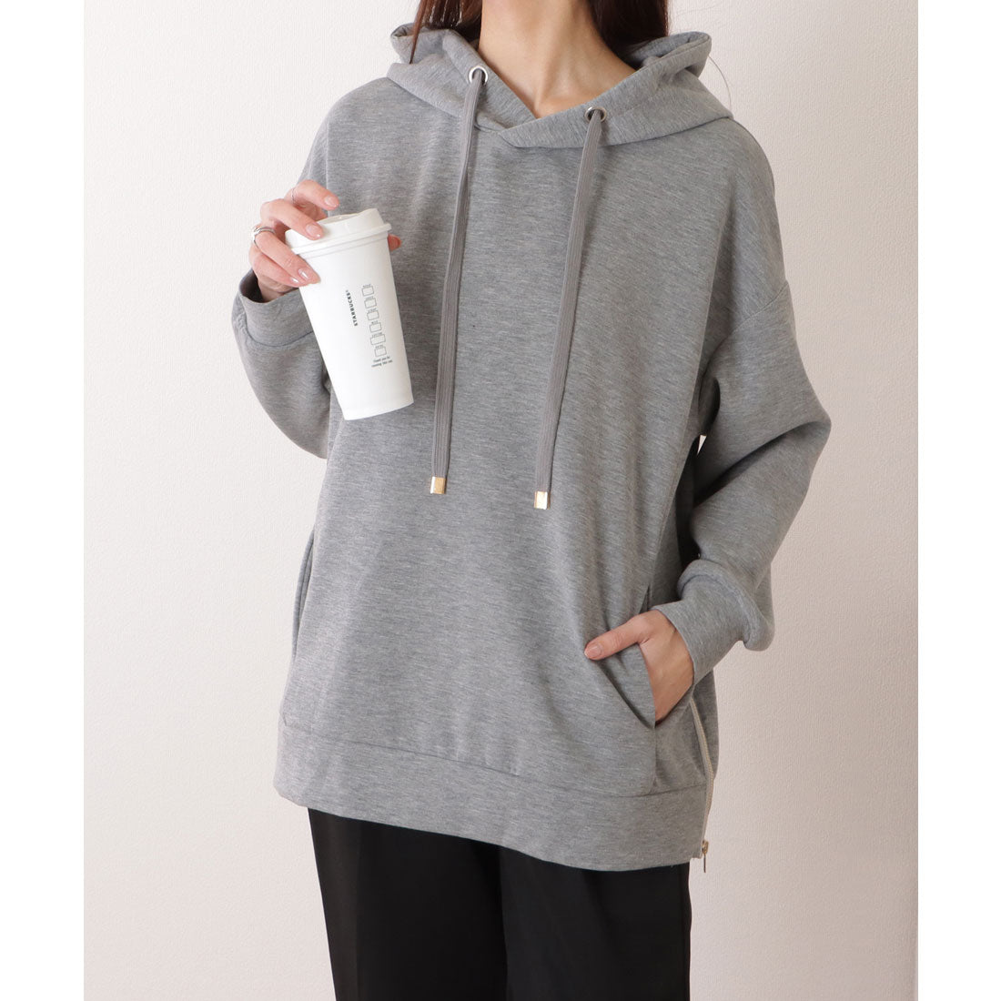 レースレディース Lace Ladies サイド ジップ ダンボール フーデット プルオーバー (グレー) グレー