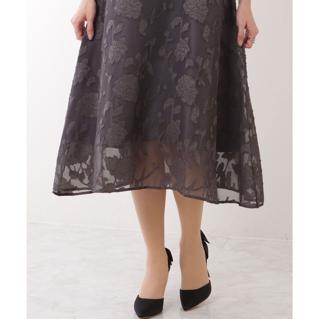 レースレディース Lace Ladies バックリボン 総レース プチハイネック Aライン ワンピース