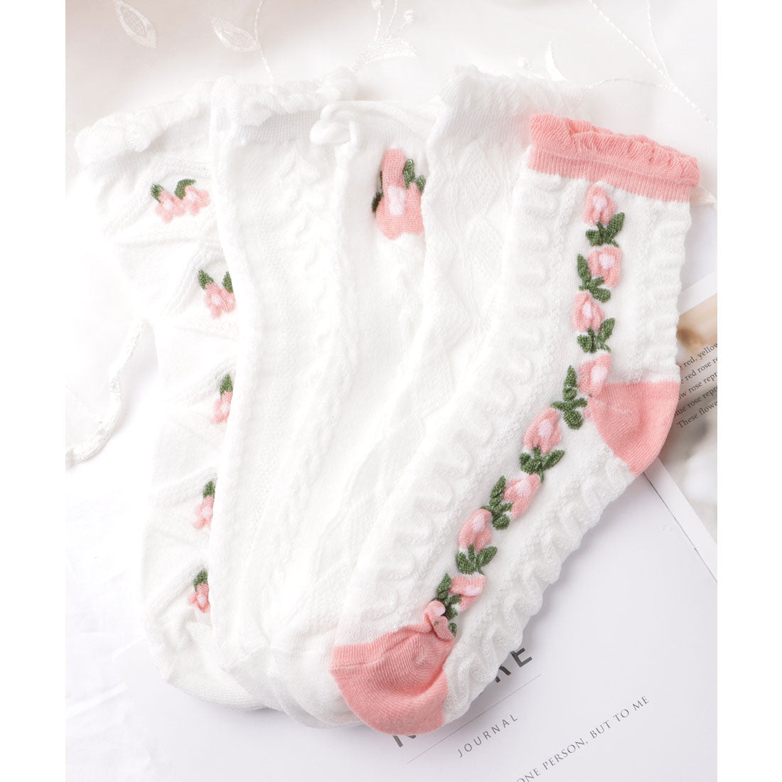 レースレディース Lace Ladies 【5足セット】ガーリーモチーフバラエティクルーソックス,A.ミックス