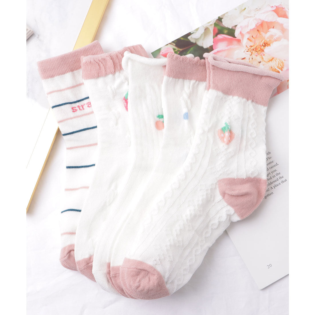 レースレディース Lace Ladies 【5足セット】ガーリーモチーフバラエティクルーソックス,C.ミックス