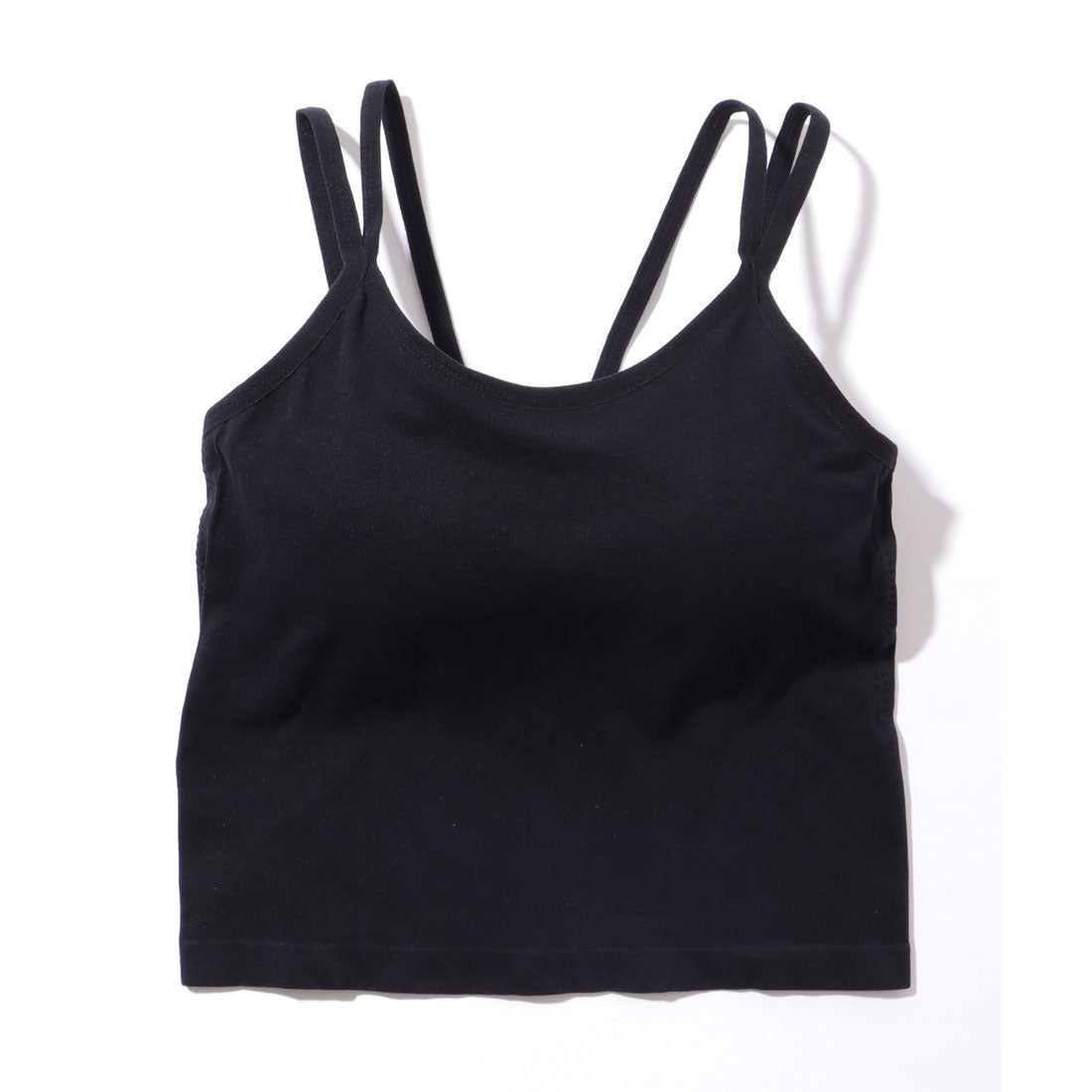 レースレディース Lace Ladies ソリッドカラー ダブル ストラップ カップ付き コンパクト キャミソール (ブラック) ブラック