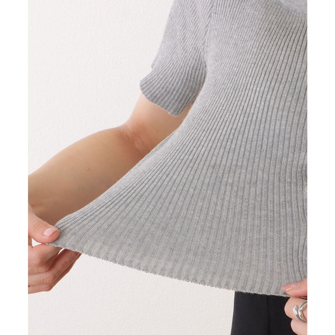 レースレディース Lace Ladies フロント レースアップ コンパクト 半袖 トップス (グレー) グレー