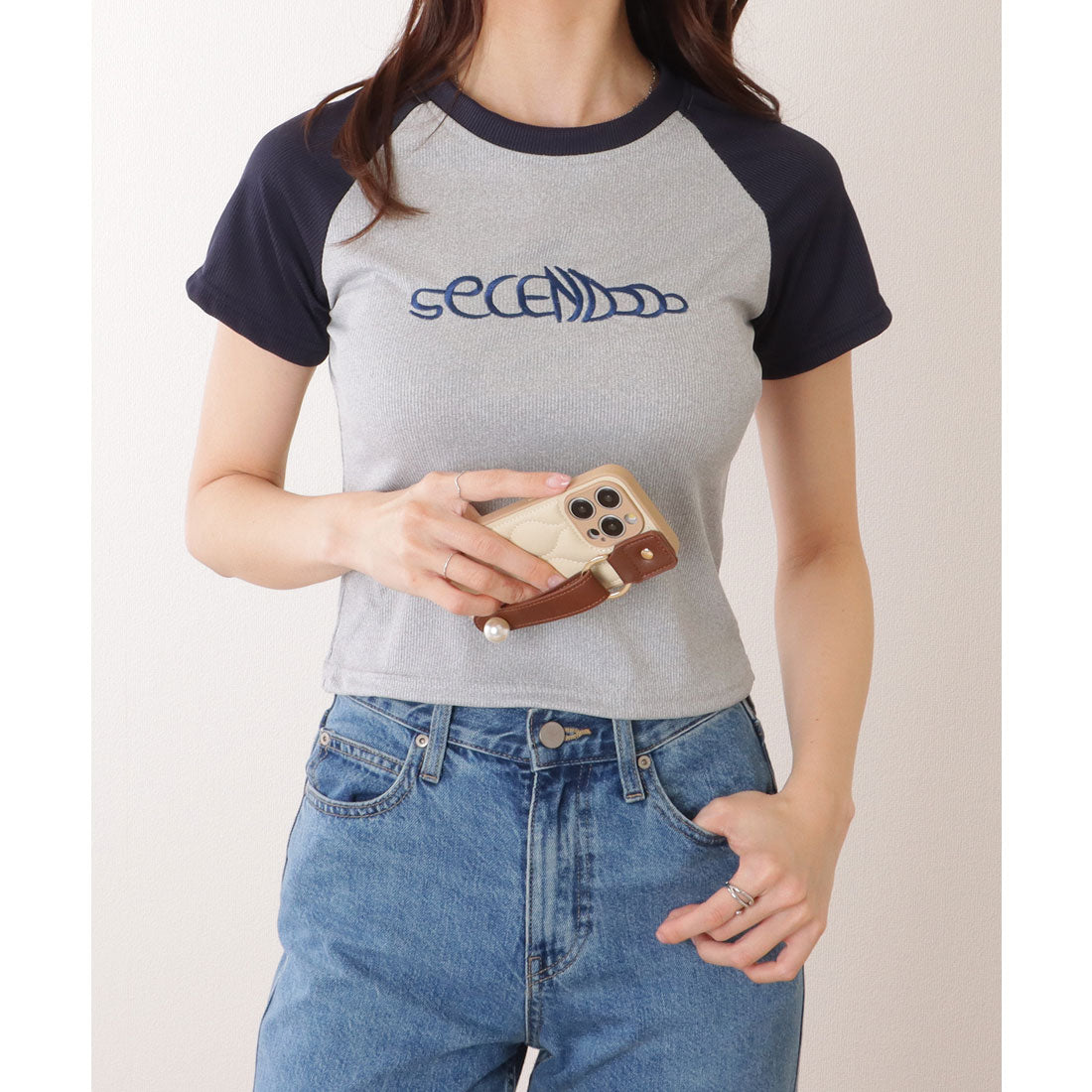 レースレディース Lace Ladies バイカラー ラグラン スリーブ コンパクト トップス (グレー) グレー
