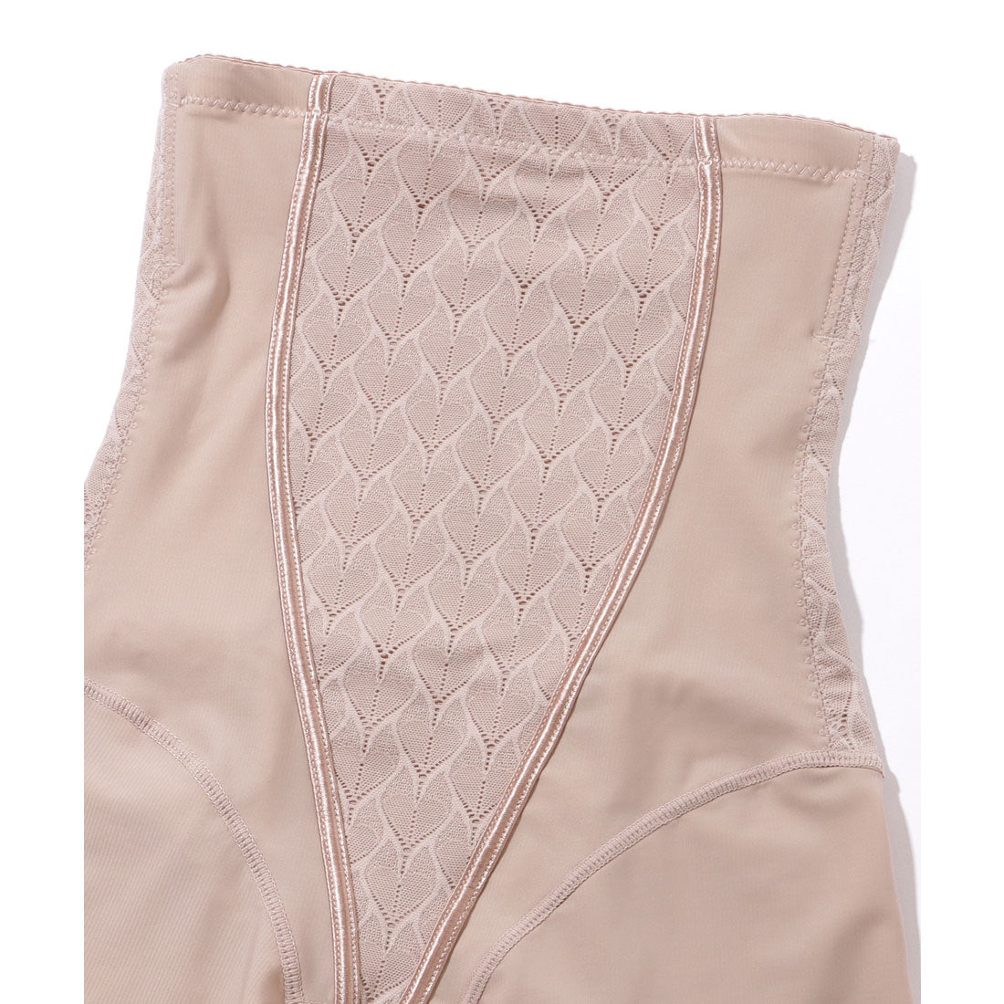 レースレディース Lace Ladies リーフ柄 ジャガード ハイウエスト 3分丈 シェイプアップ パンツ【返品不可商品】 (ブラック) ブラック