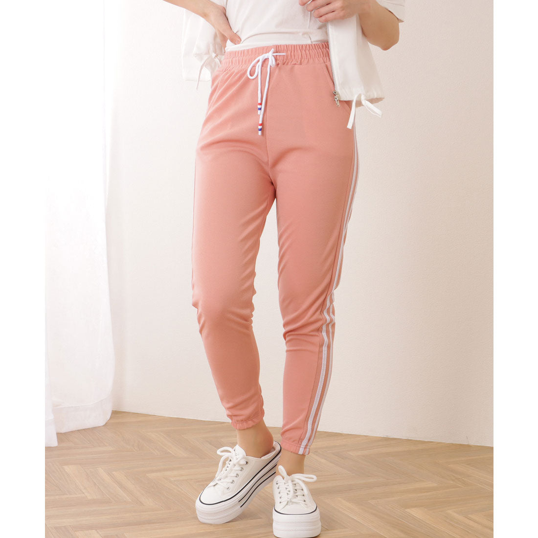 レースレディース Lace Ladies サイドライン 9分丈 イージー スポーツ パンツ (ピンク) ピンク