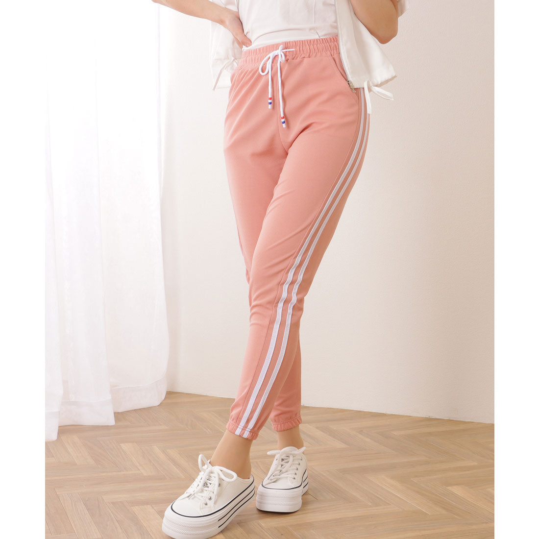 レースレディース Lace Ladies サイドライン 9分丈 イージー スポーツ パンツ (ピンク) ピンク