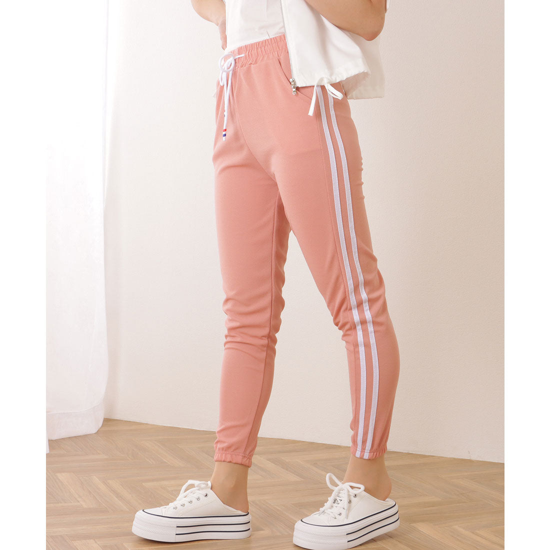 レースレディース Lace Ladies サイドライン 9分丈 イージー スポーツ パンツ (ピンク) ピンク