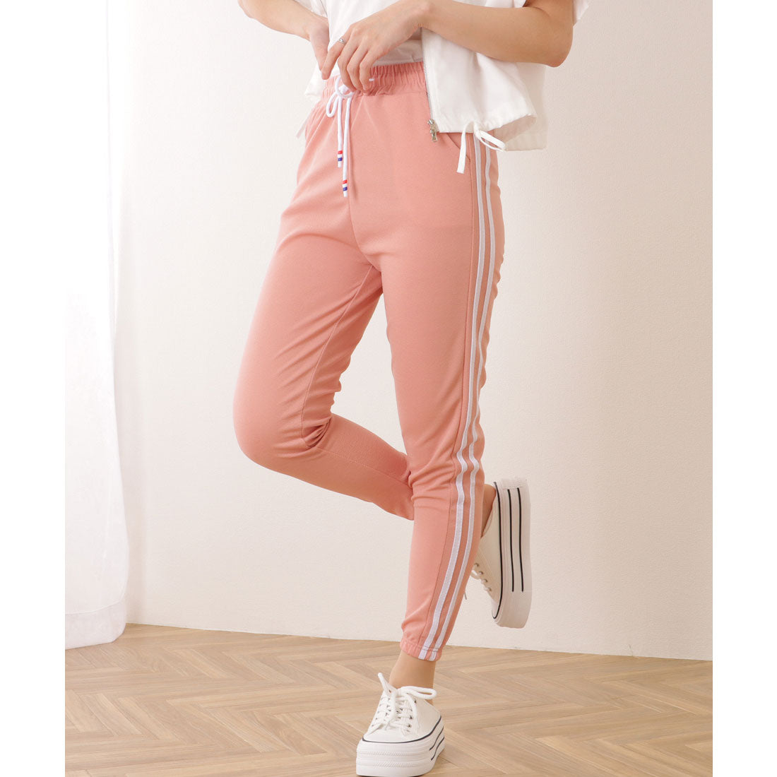 レースレディース Lace Ladies サイドライン 9分丈 イージー スポーツ パンツ (ピンク) ピンク