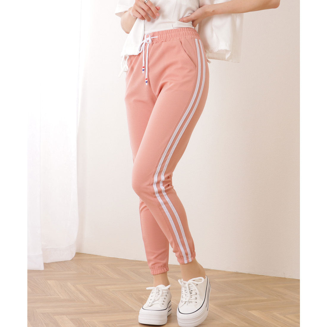 レースレディース Lace Ladies サイドライン 9分丈 イージー スポーツ パンツ (ピンク) ピンク