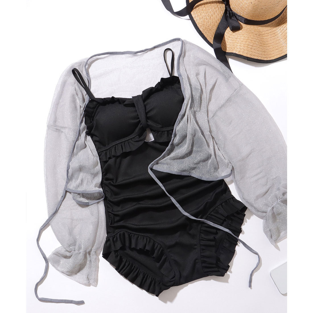 レースレディース Lace Ladies 【2点セット】ハートネック カットアウト フリル ワンピース 水着【返品不可商品】 (ブルー) ブルー