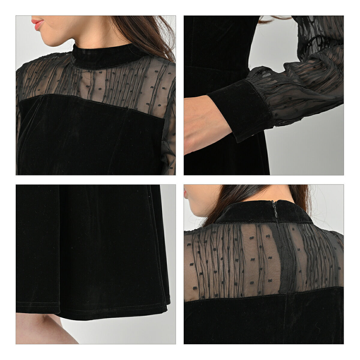 リリーオブバリー Lily of Valley 上品 フェミニン ドレス ワンピース きれいめ フォーマル シースルー ドット 柄 (BK) BK