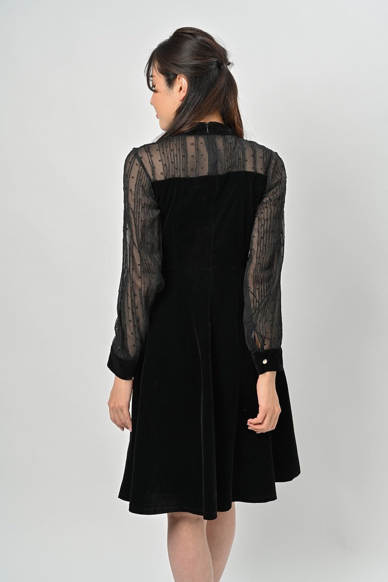 リリーオブバリー Lily of Valley 上品 フェミニン ドレス ワンピース きれいめ フォーマル シースルー ドット 柄 (BK) BK