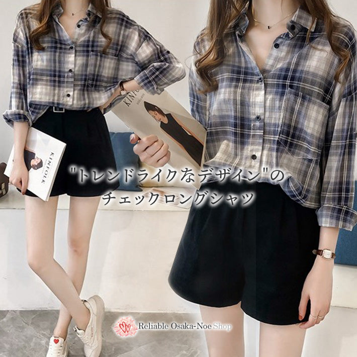 リリーオブバリー Lily of Valley ドロップショルダー チェック シャツ きれいめ ブラウス カジュアル 長袖 襟付き ロング