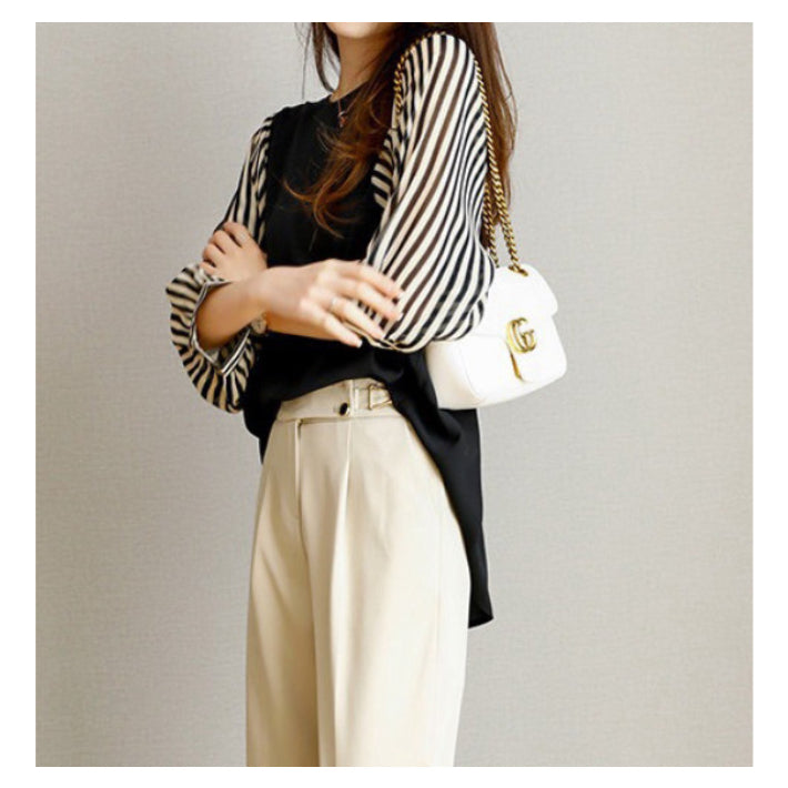 リリーオブバリー Lily of Valley ボリュームスリーブ フレア トップス 七分袖 チュニック カジュアル 上品 カットソー (59) 59