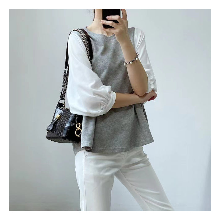 リリーオブバリー Lily of Valley ボリュームスリーブ フレア トップス 七分袖 チュニック カジュアル 上品 カットソー (59) 59