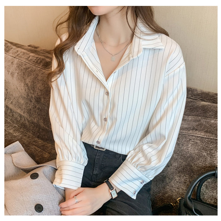 リリーオブバリー Lily of Valley 八分袖 ストライプ シャツ 長袖 トップス カジュアル 上品 事務服 オフィス 襟付き (WT) WT