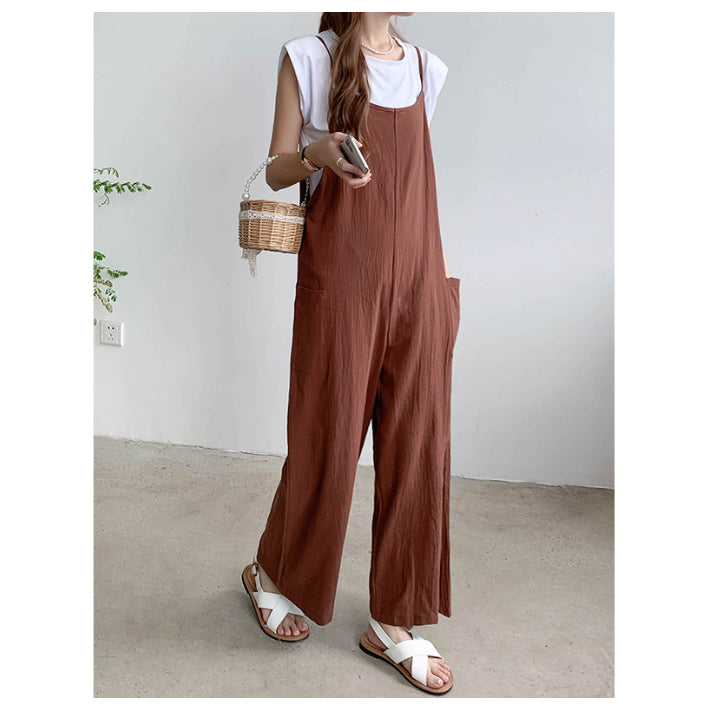 リリーオブバリー Lily of Valley カジュアル オールインワン リネン ロング キャミソール ゆったり フレア 上品 ワイド (BK) BK