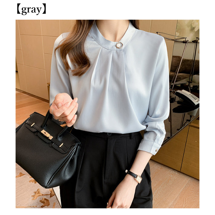 リリーオブバリー Lily of Valley フロントタック シンプル ブラウス トップス 長袖 事務服 きれいめ 上品 清楚 フォーマル (BL) BL