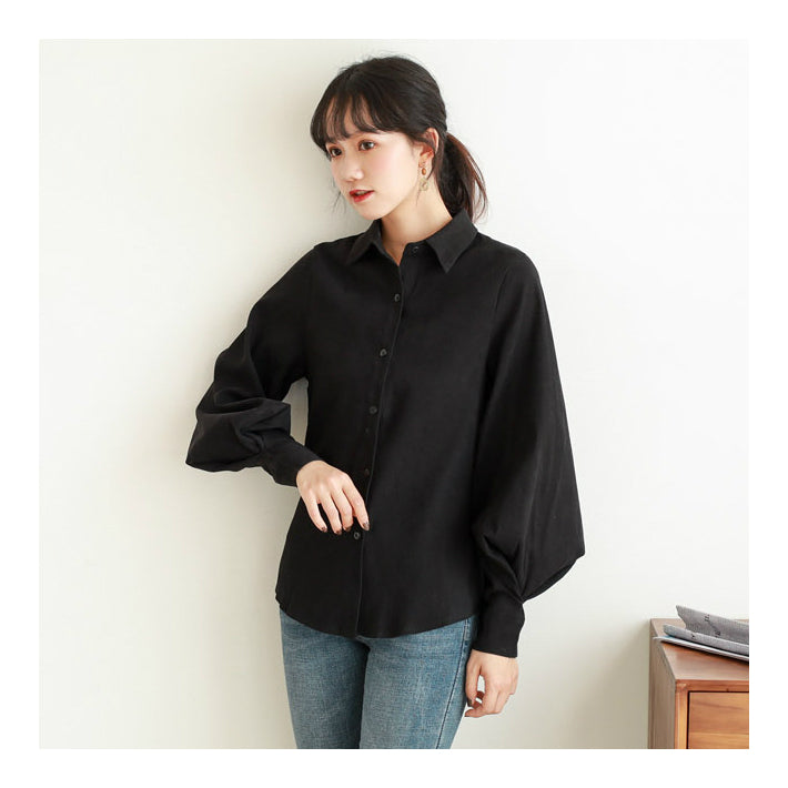 リリーオブバリー Lily of Valley スキン ボリュームスリーブ ブラウス レディース トップス 上品 長袖 襟付き シャツ (BK) BK