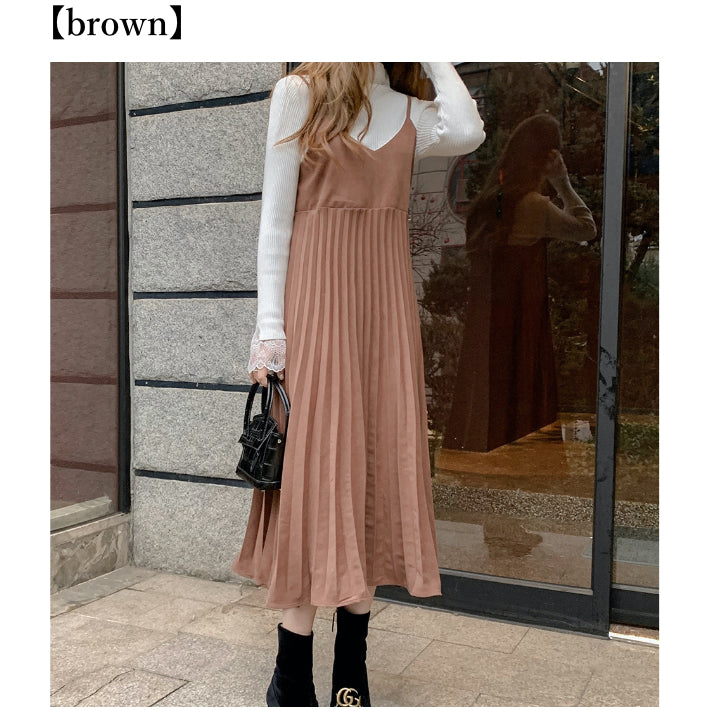 Lily of Valley Pleated Long Camisole Dress Midi Length Casual Elegant Stylish Women's