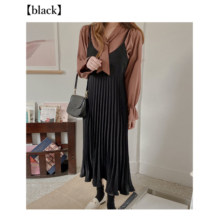 Lily of Valley Pleated Long Camisole Dress Midi Length Casual Elegant Stylish Women's